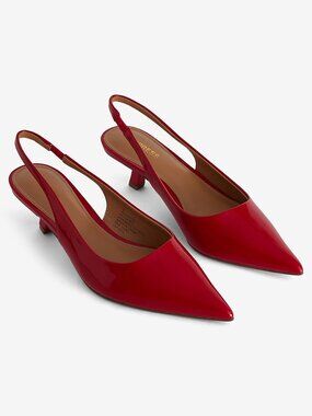 Express Red Pointed Toe Kitten Heel Pumps